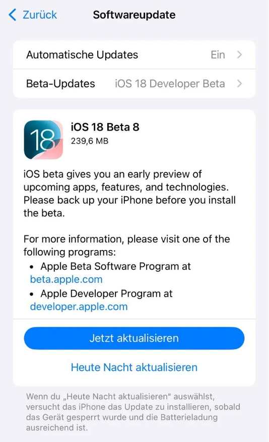 理县苹果手机维修分享苹果 iOS / iPadOS 18 开发者预览版 Beta 8 发布 